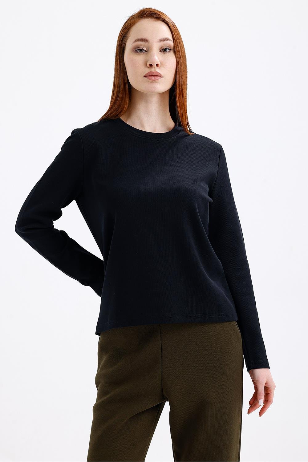 Kadın Uzun Kollu Basic Siyah T-Shirt