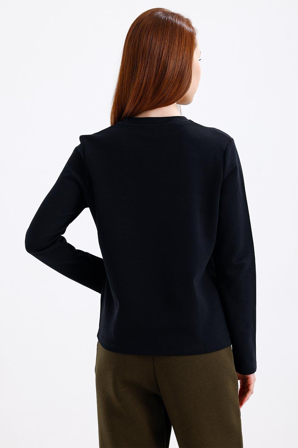 Kadın Uzun Kollu Basic Siyah T-Shirt