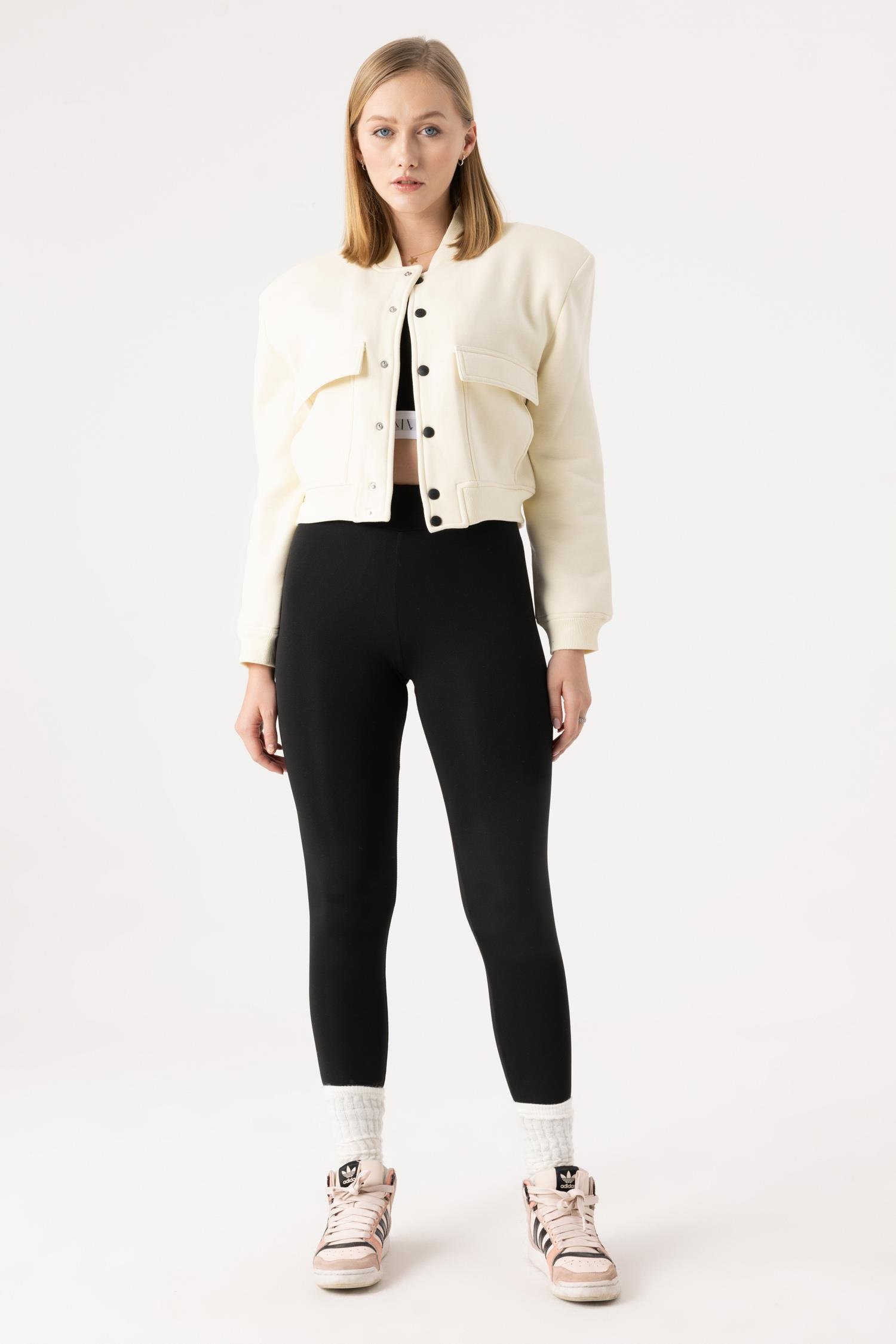 Kadın Vatkalı Krem Ceket