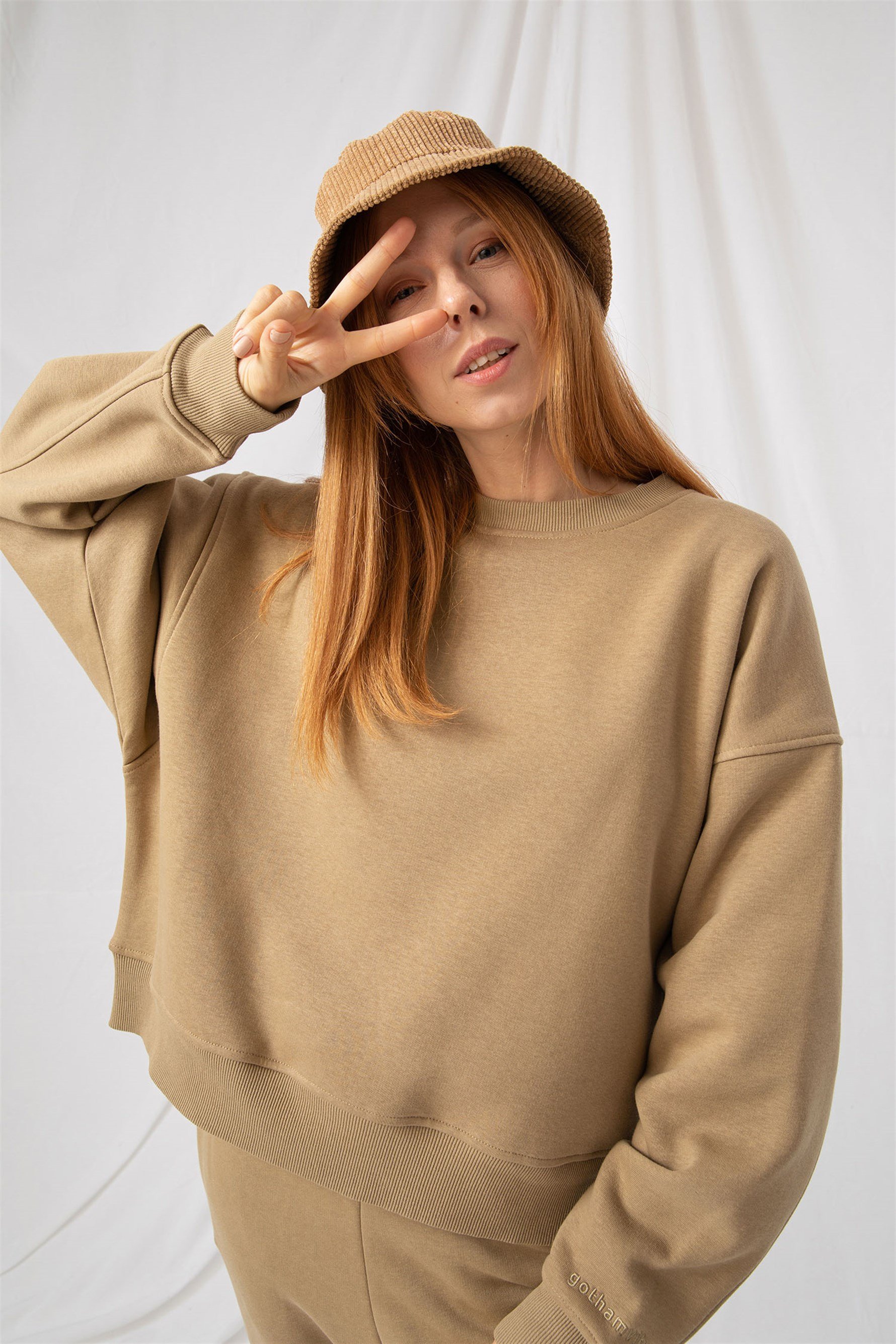 Kadın Vibe Oversize Bej Sweatshirt