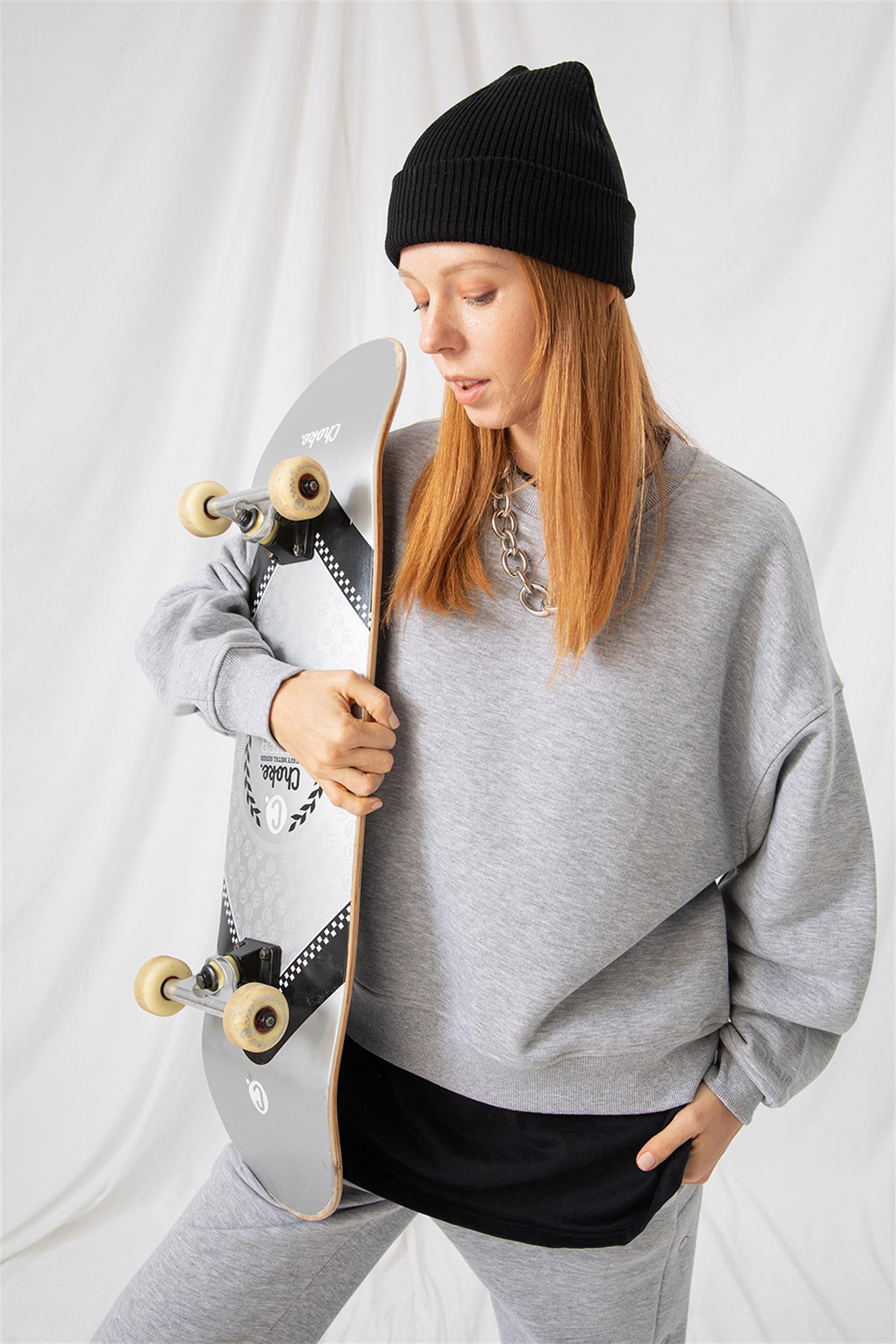 Kadın Vibe Oversize Gri Sweatshirt