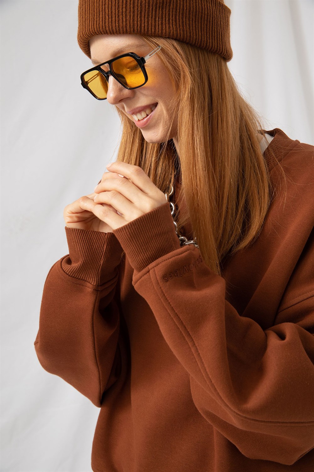Kadın Vibe Oversize Kiremit Sweatshirt