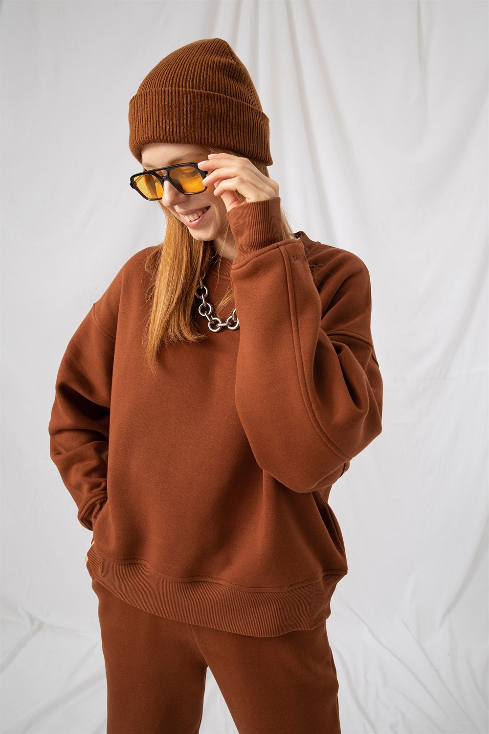 Kadın Vibe Oversize Kiremit Sweatshirt