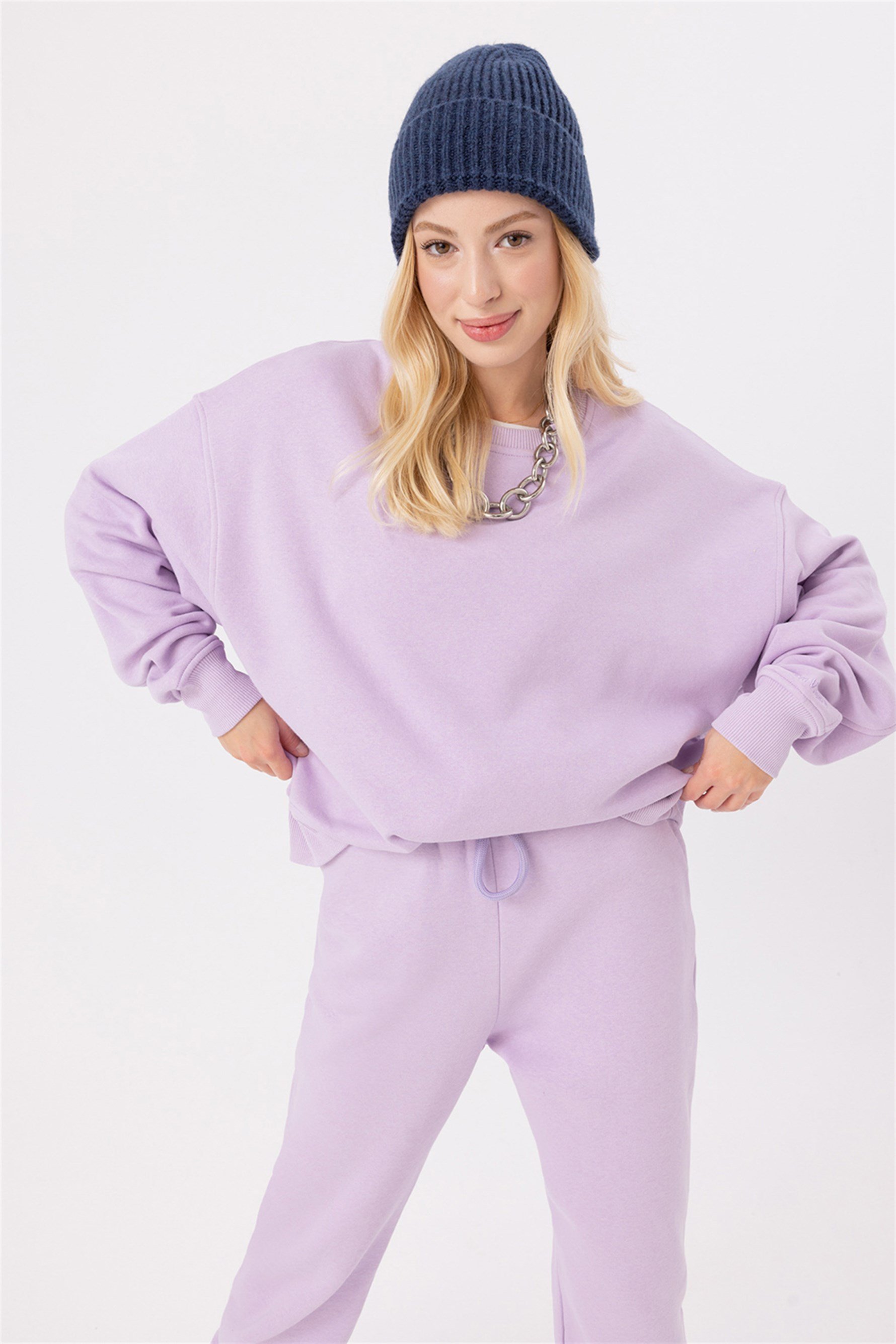 Kadın Vibe Oversize Lila Sweatshirt