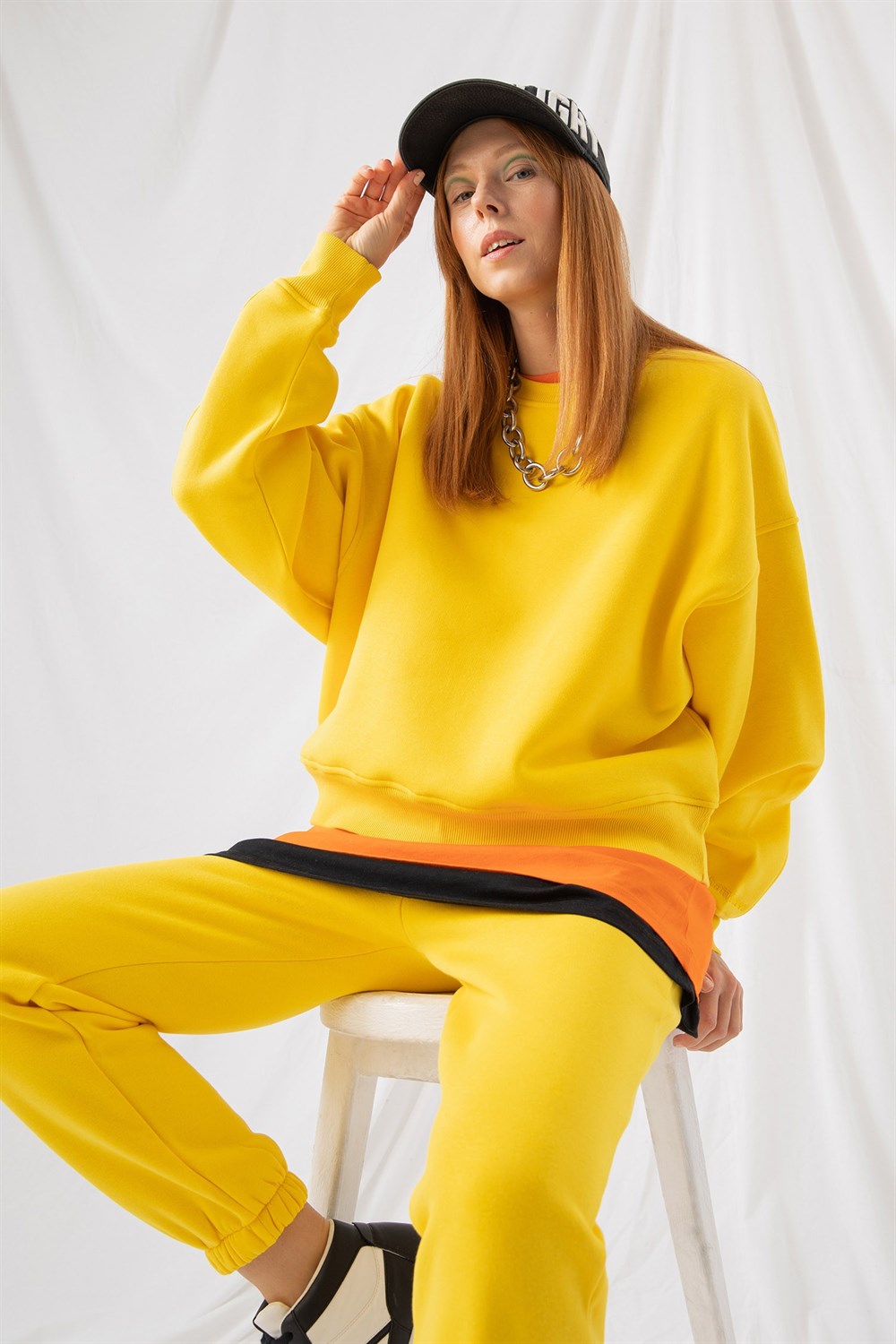 Kadın Vibe Oversize Sarı Sweatshirt