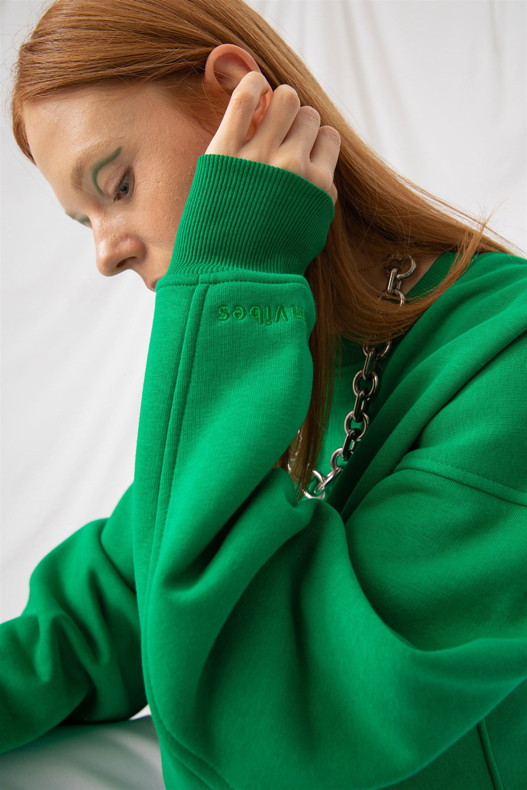 Kadın Vibe Oversize Zümrüt Yeşili Sweatshirt