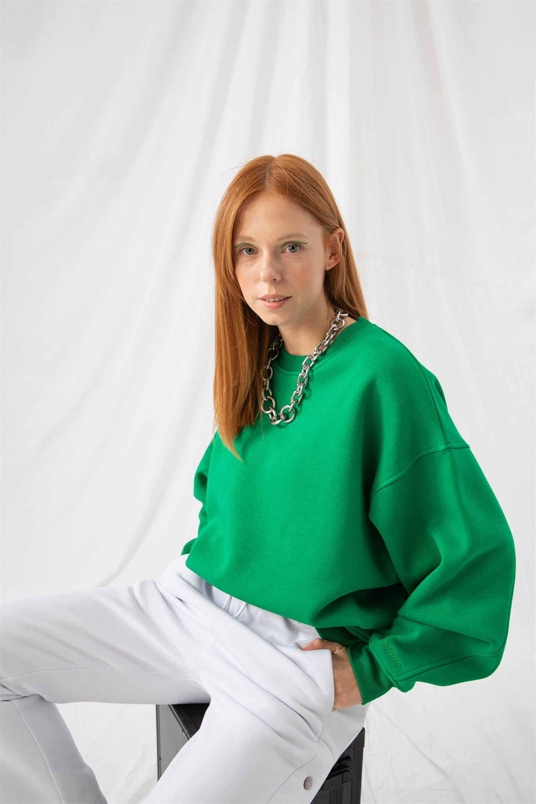 Kadın Vibe Oversize Zümrüt Yeşili Sweatshirt