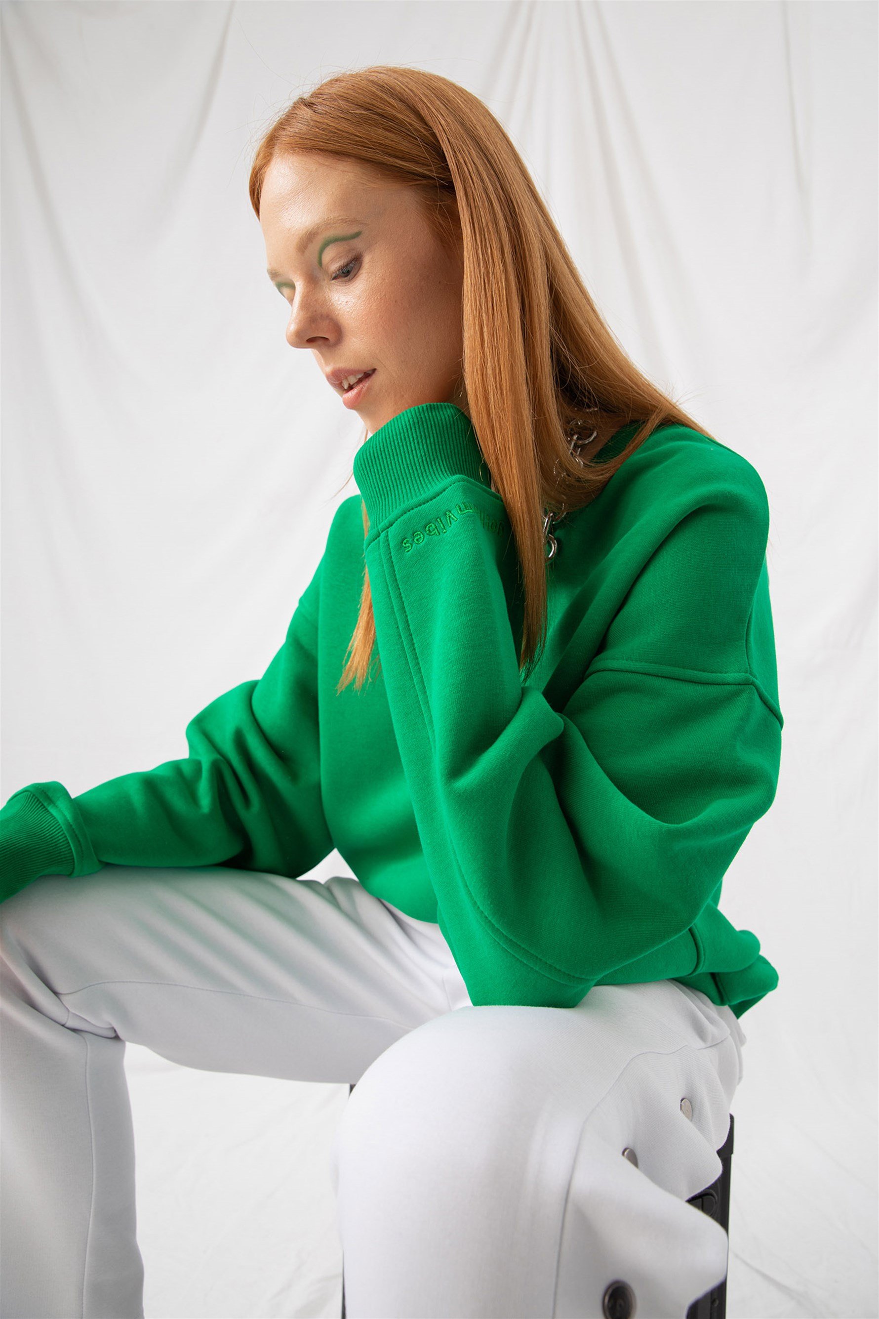 Kadın Vibe Oversize Zümrüt Yeşili Sweatshirt