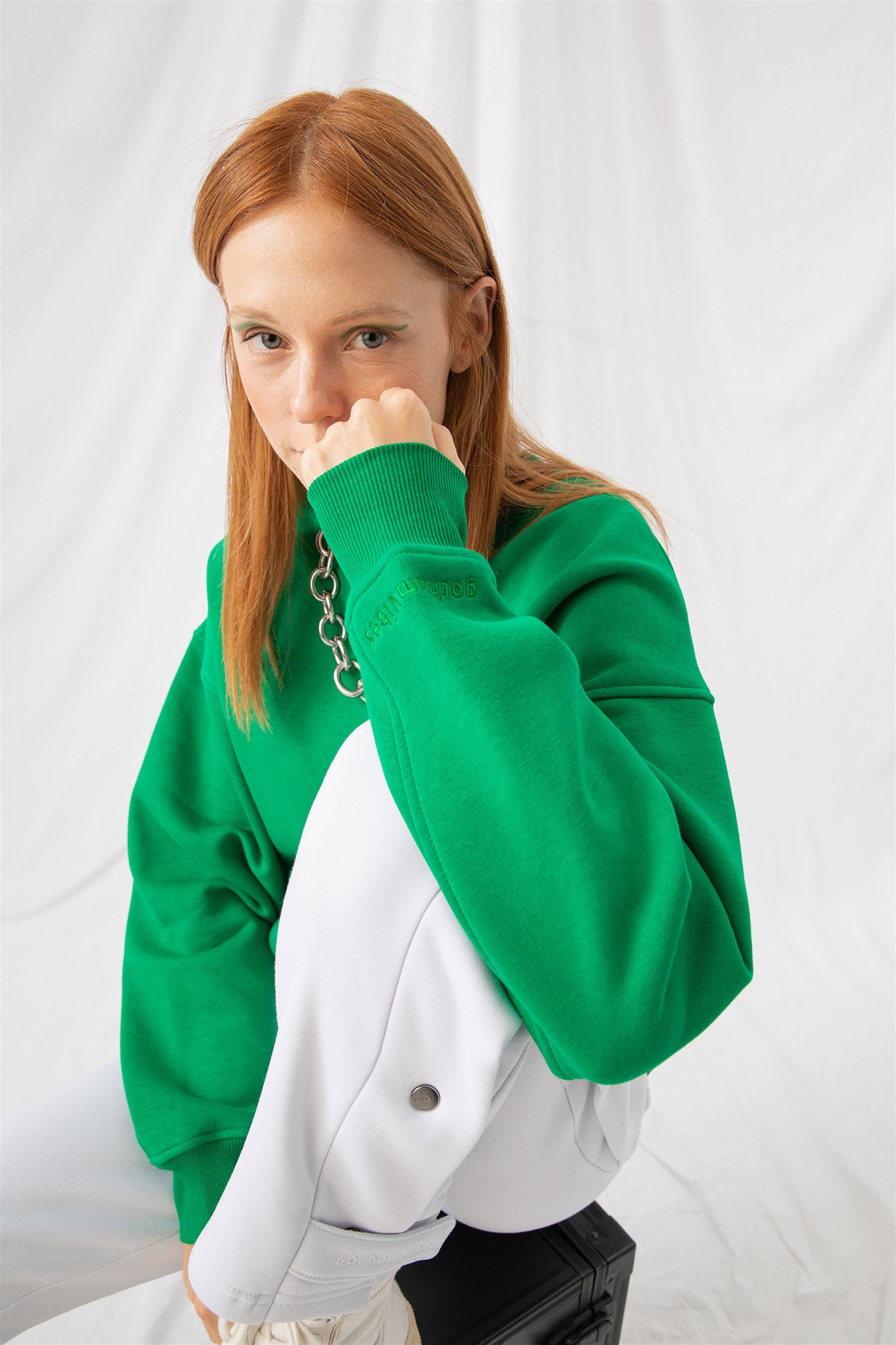 Kadın Vibe Oversize Zümrüt Yeşili Sweatshirt