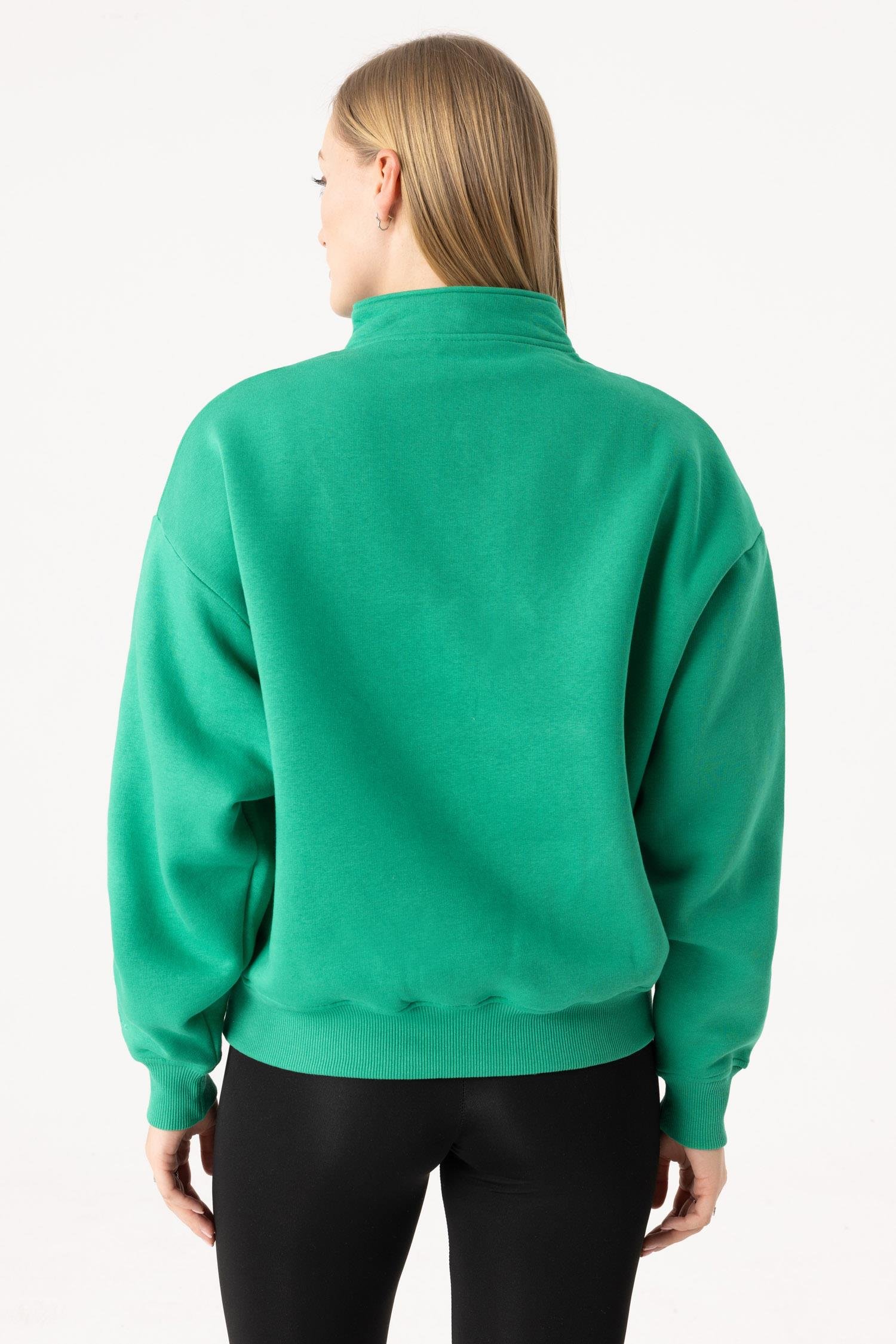 Kadın Yeşil Fermuarlı Oversize Sweatshirt