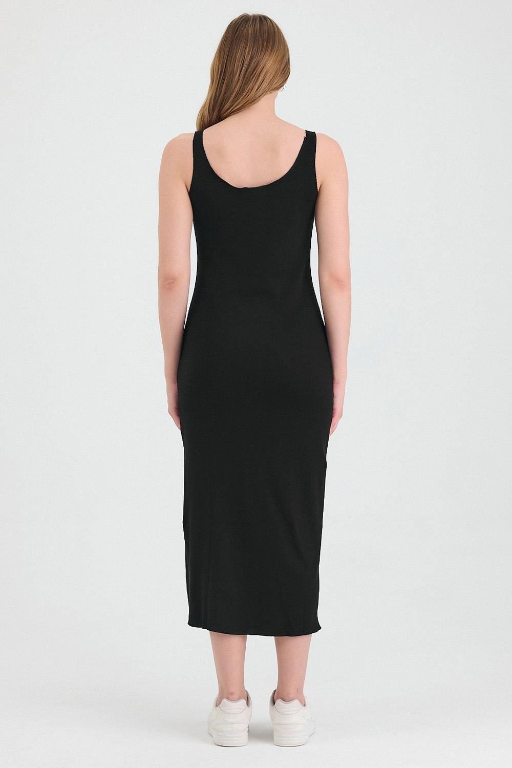 Kadın Yırtmaçlı Midi Siyah Elbise