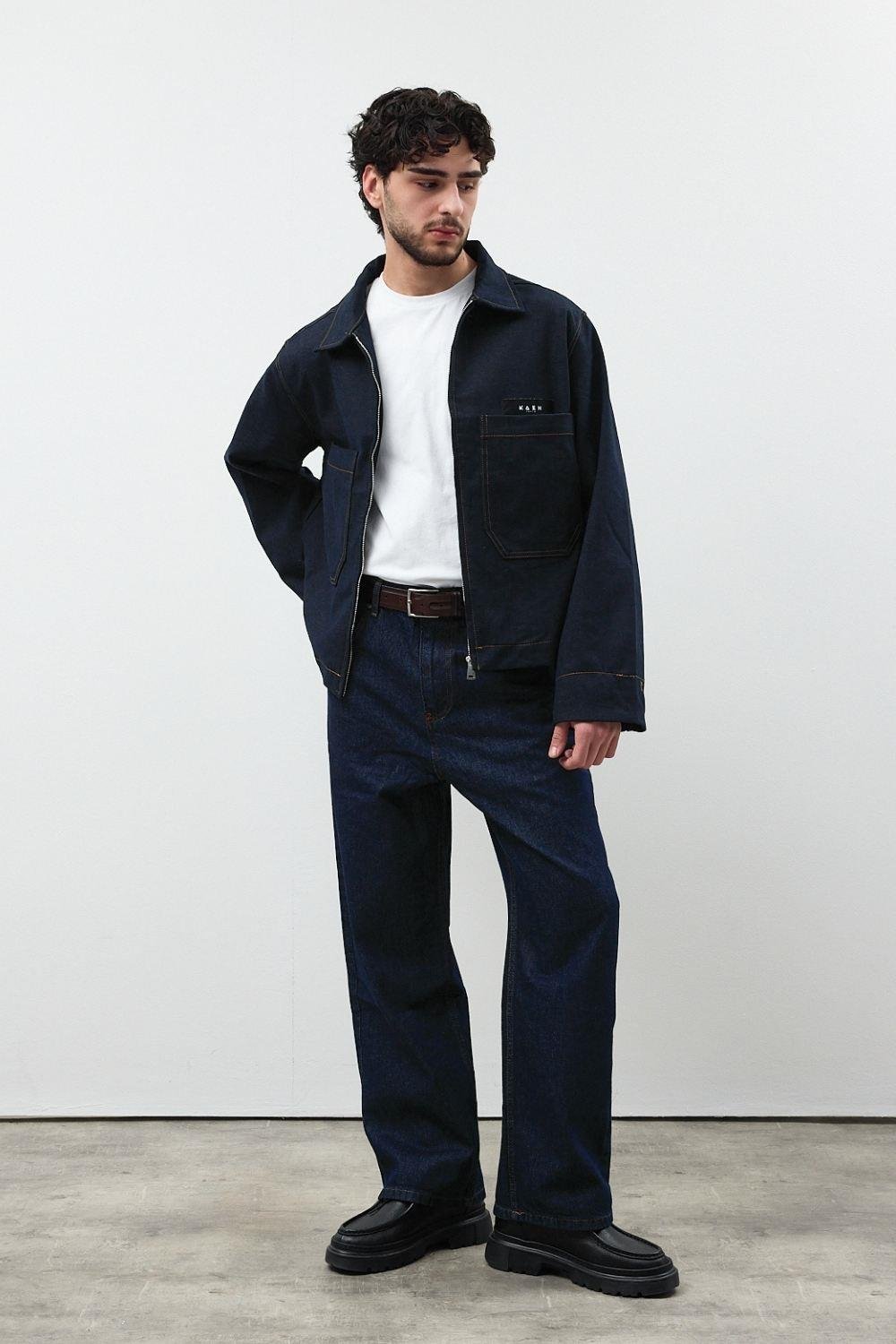 Oversize Fermuarlı Kot Ceket