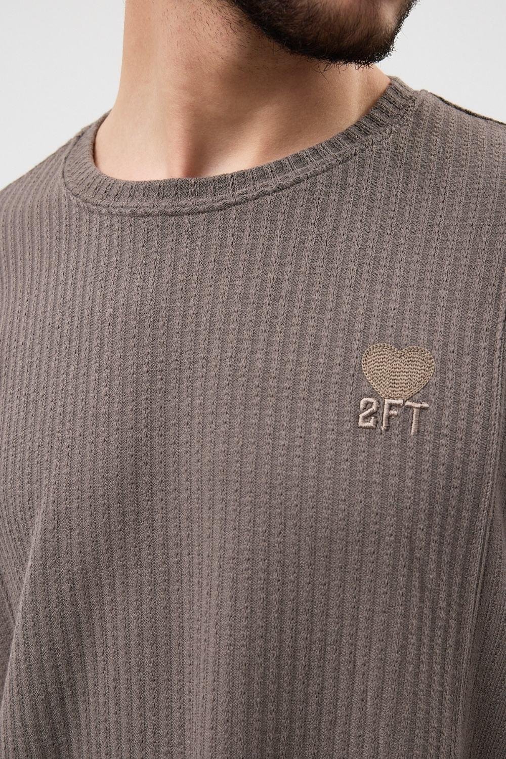 Saç Örgü Kül Nakışlı Sweatshirt