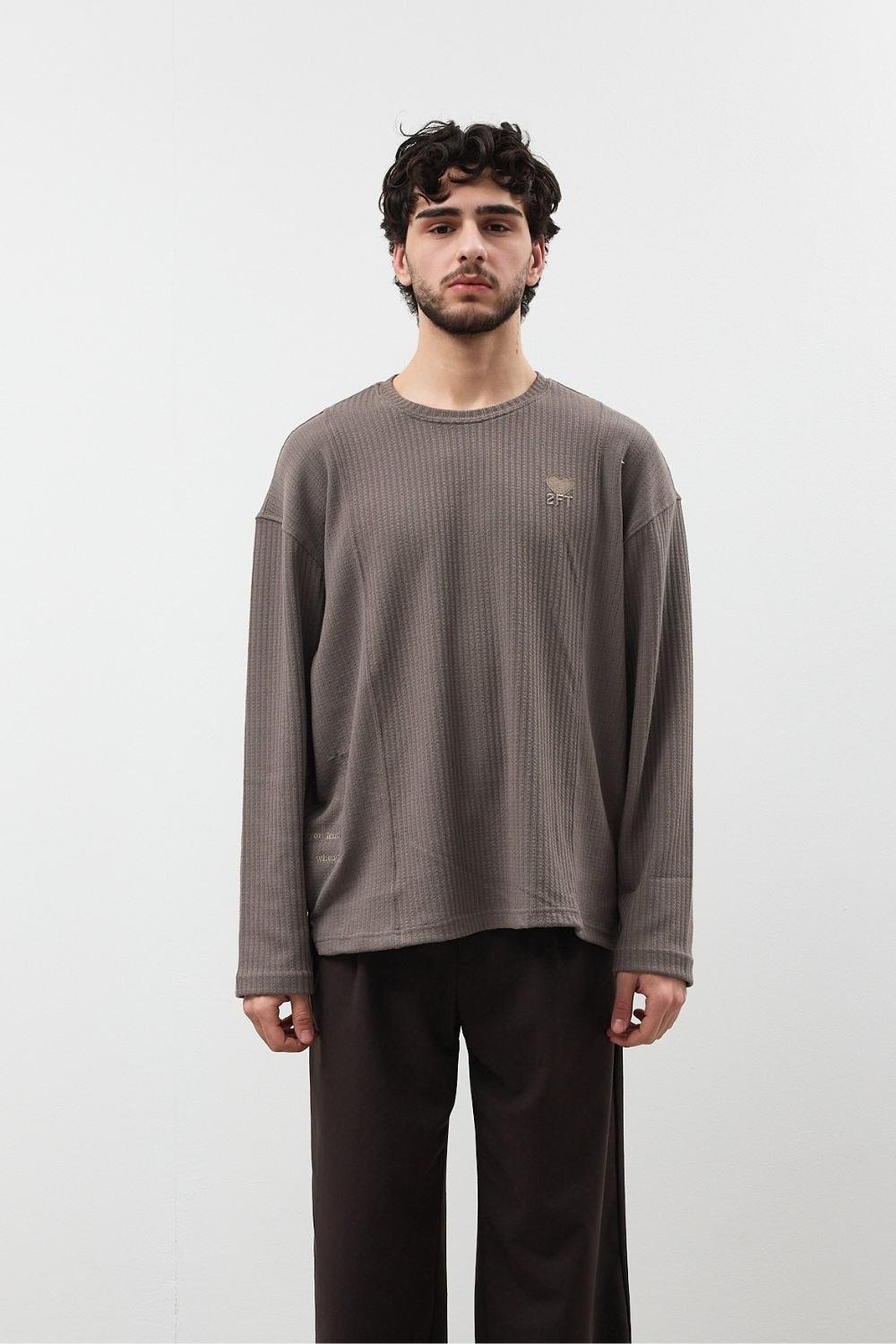 Saç Örgü Kül Nakışlı Sweatshirt