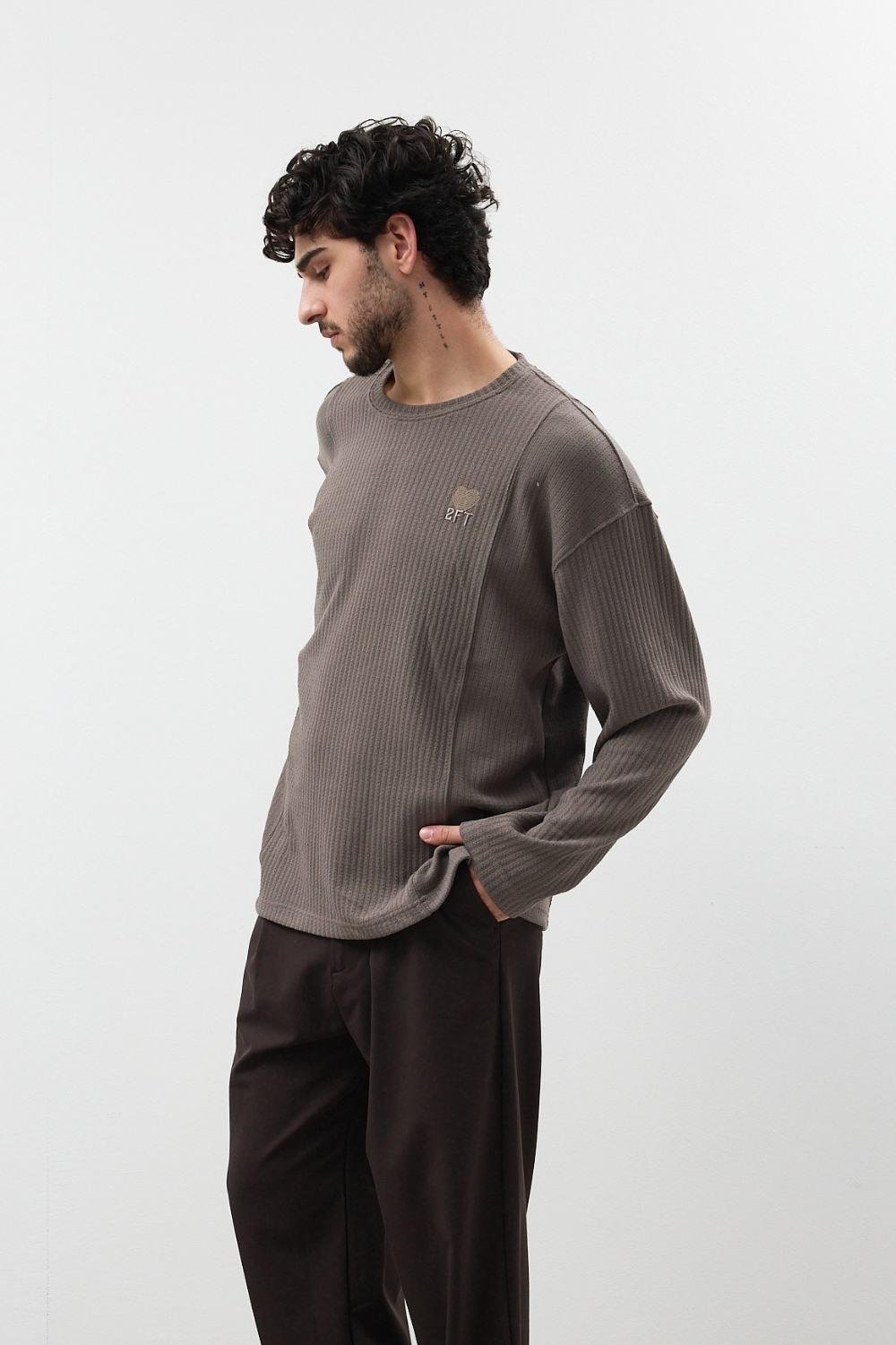 Saç Örgü Kül Nakışlı Sweatshirt