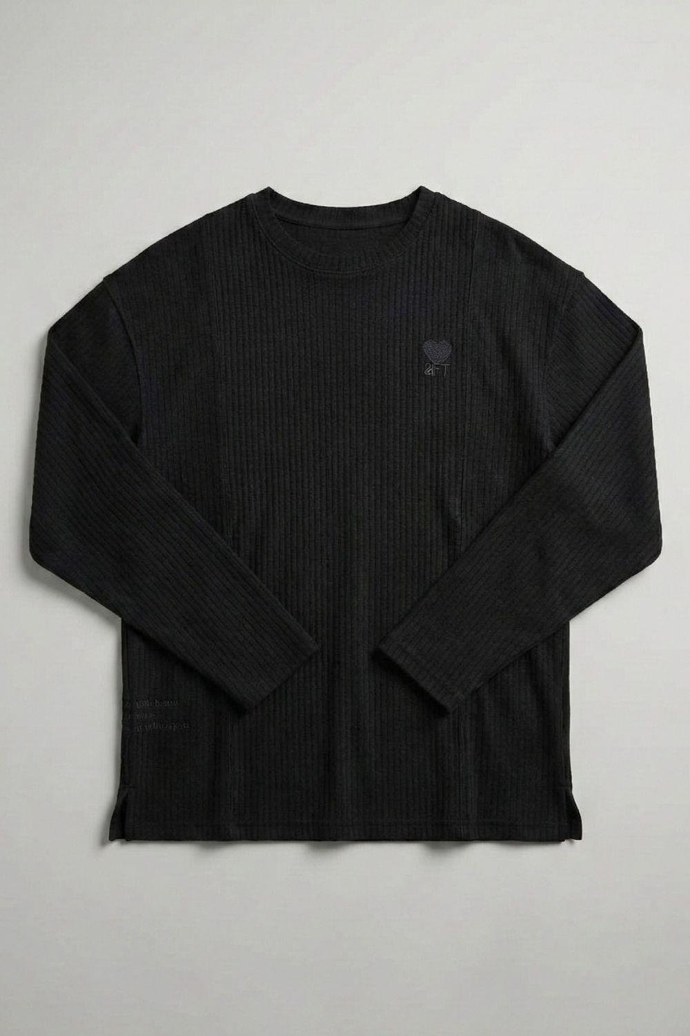 Saç Örgü Nakışlı Siyah Sweatshirt