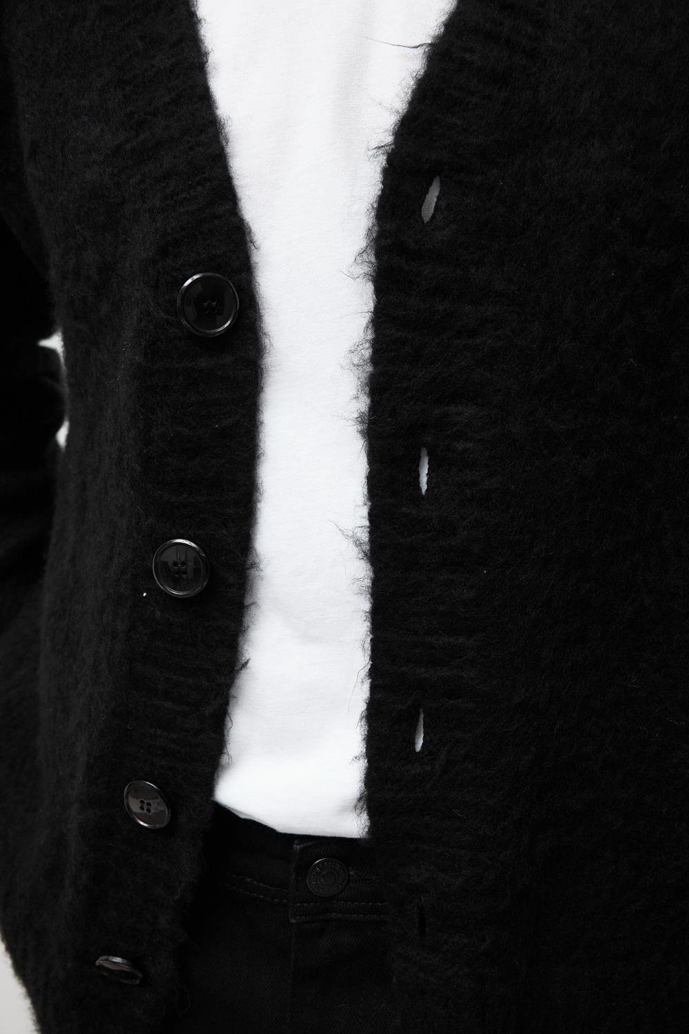 Siyah Oversize Sakallı Düğmeli Hırka