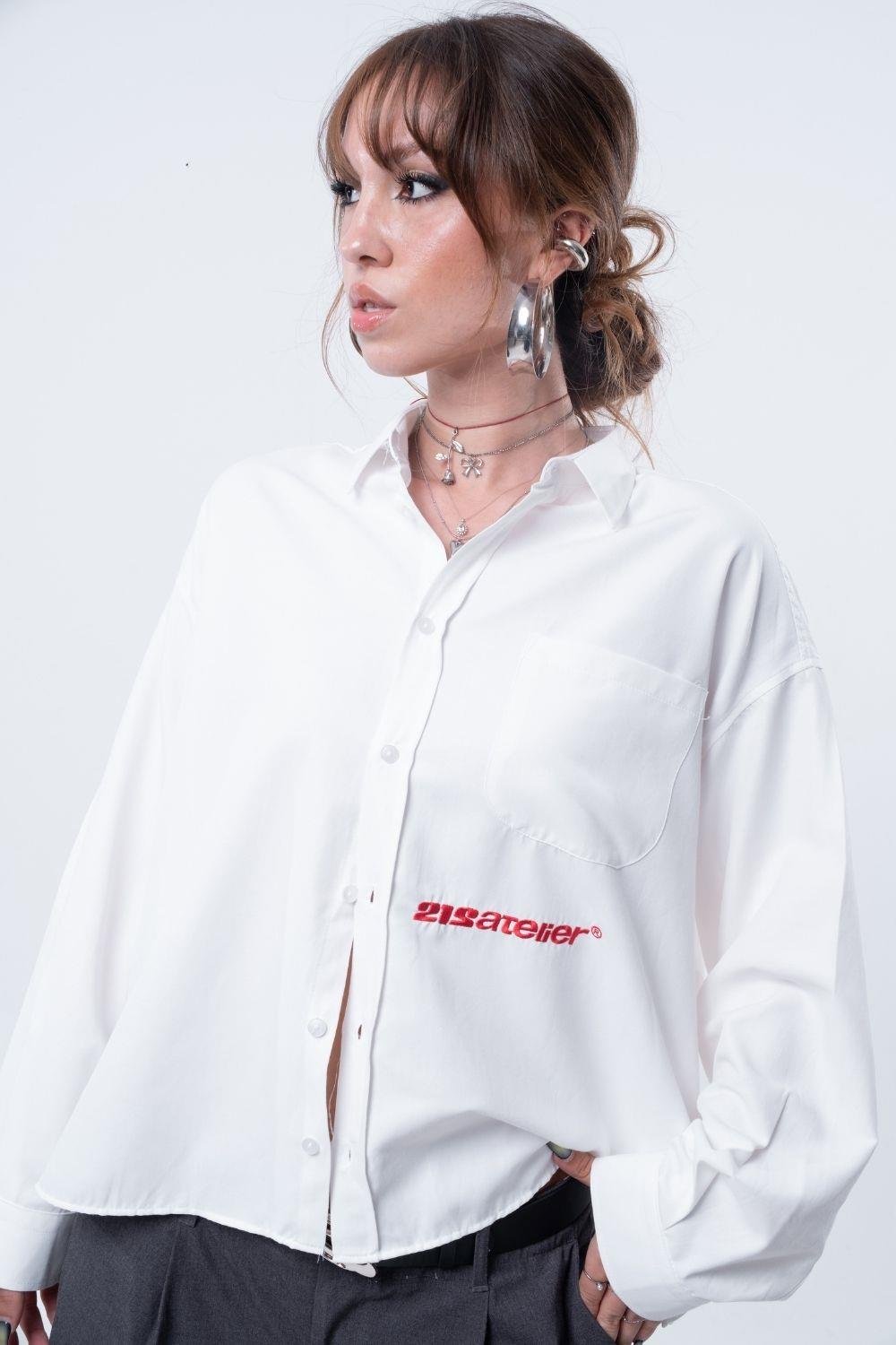 Vibes X 212 ATELİER Boxy Fit Nakışlı Kırık Beyaz Gömlek