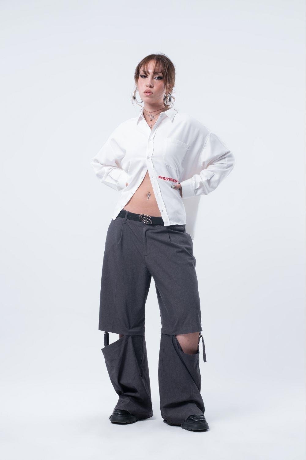 Vibes X 212 ATELİER Boxy Fit Nakışlı Kırık Beyaz Gömlek