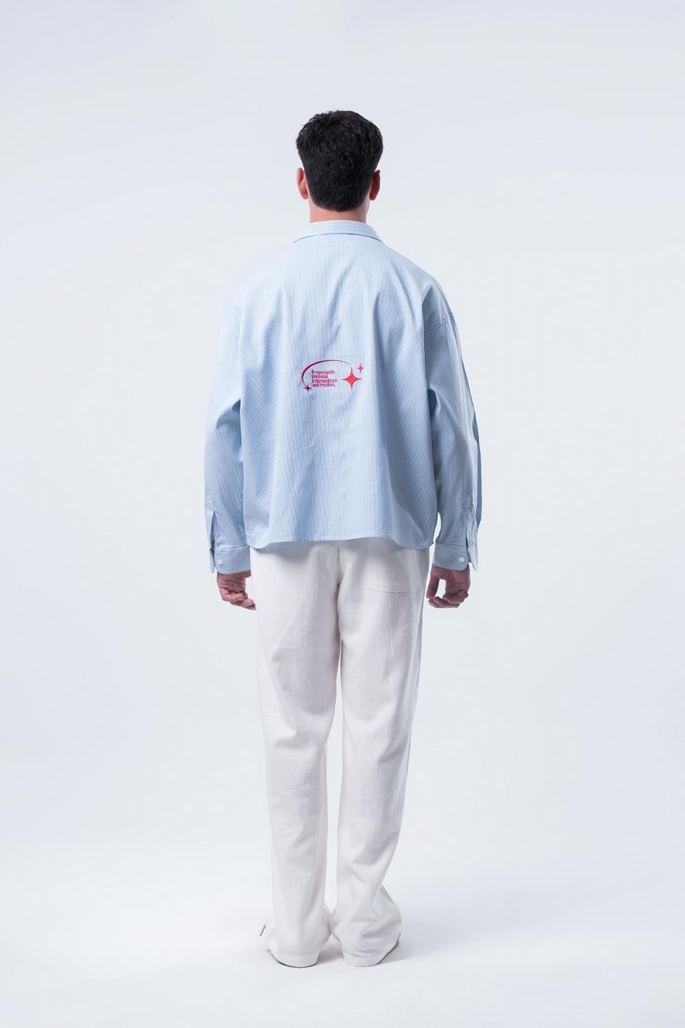 Vibes X 212 ATELİER Boxy Fit Nakışlı Mavi Beyaz Gömlek