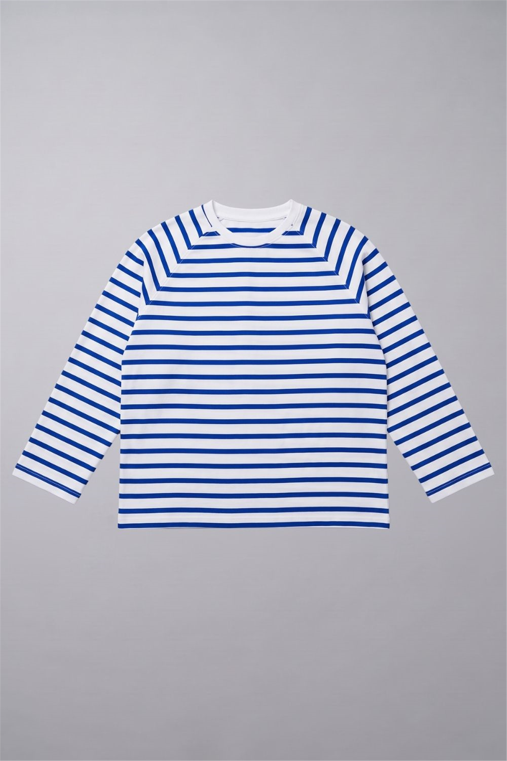 Waffle Reglan Uzun Kollu Çizgili Mavi-Beyaz T-Shirt