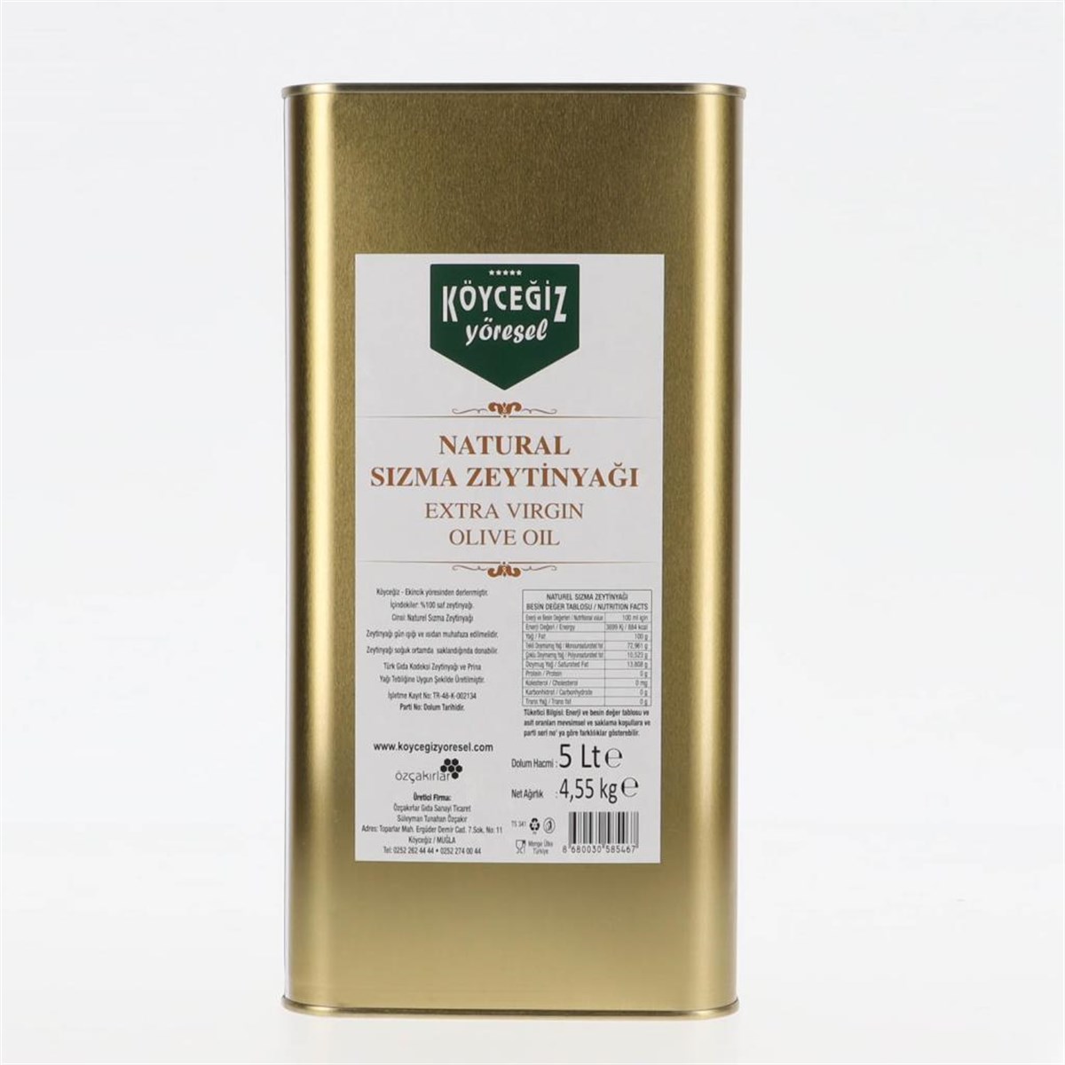 Köyceğiz Yöresel Naturel Sızma Zeytinyağı 5 Lt