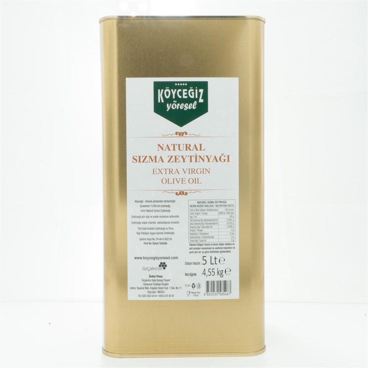 Köyceğiz Yöresel Naturel Sızma Zeytinyağı 5 Lt