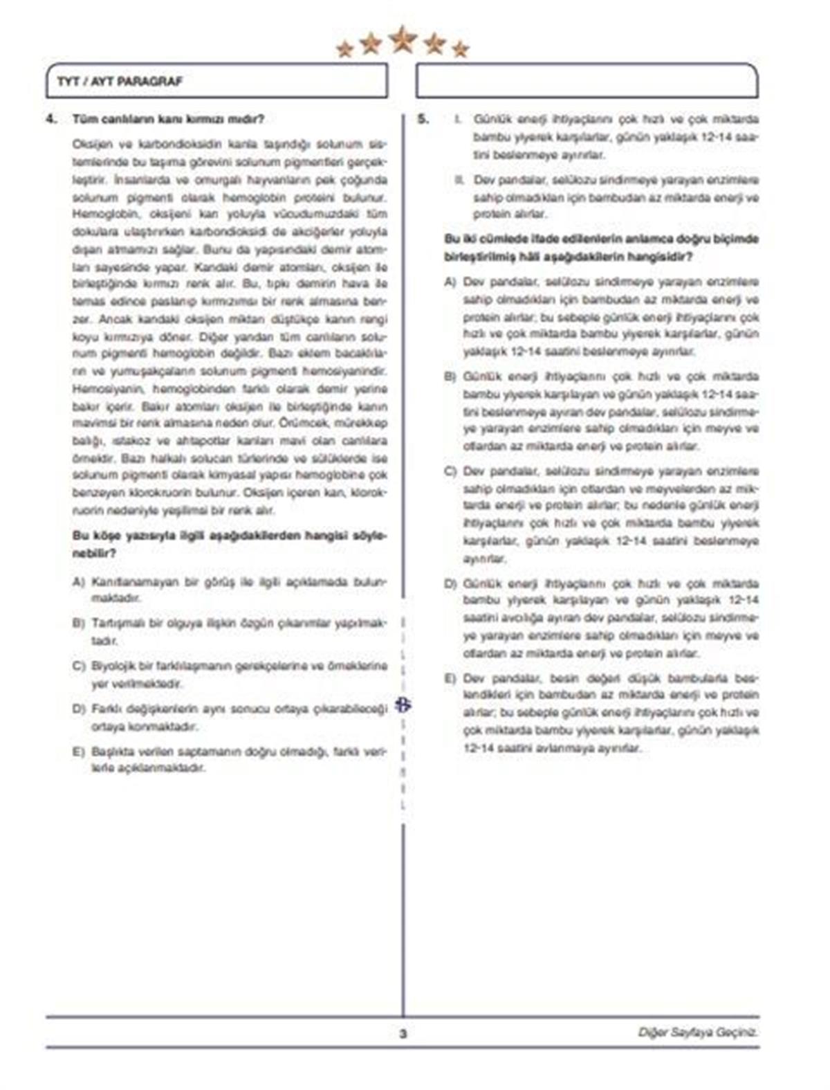 Bilgi Sarmal Yayınları TYT AYT Paragraf Yıldızlar Yarışıyor 25 li Branş Denemesi
