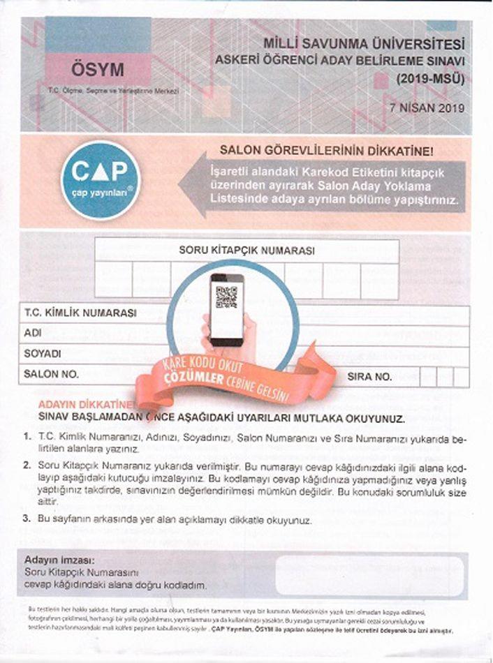 Çap Milli Savunma Üniversitesi Askeri Öğrenci Belirleme Sınavı Denemesi