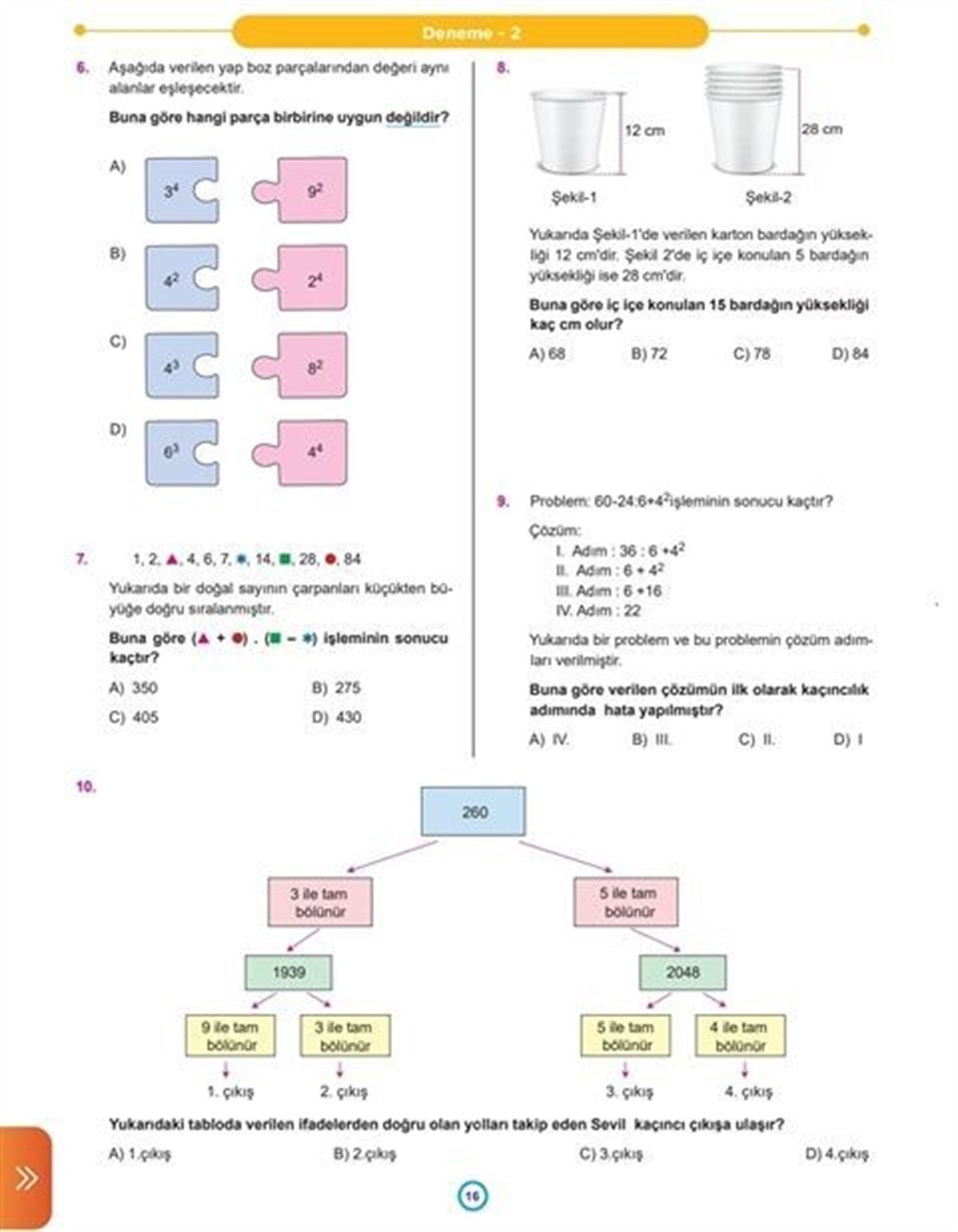 Feybe Yayınları 6. Sınıf Matematik Denemekolik 20 Sarmal Deneme
