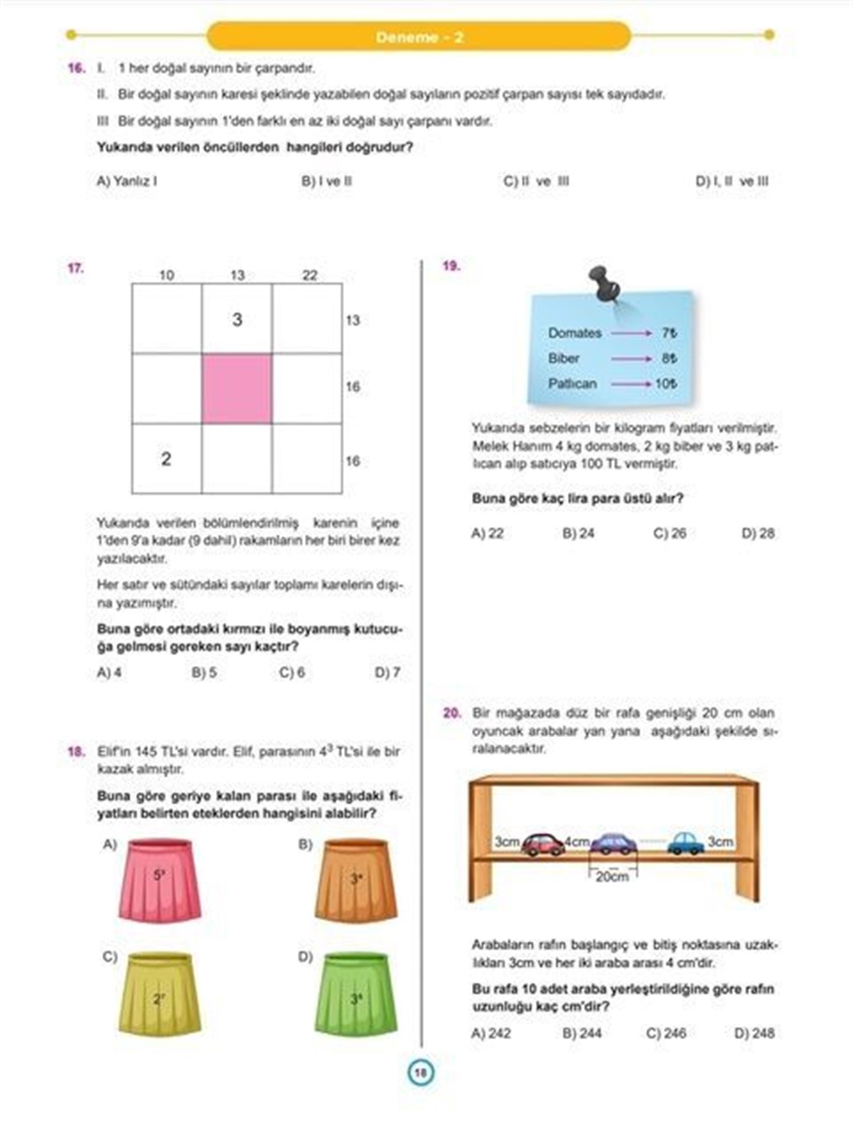 Feybe Yayınları 6. Sınıf Matematik Denemekolik 20 Sarmal Deneme