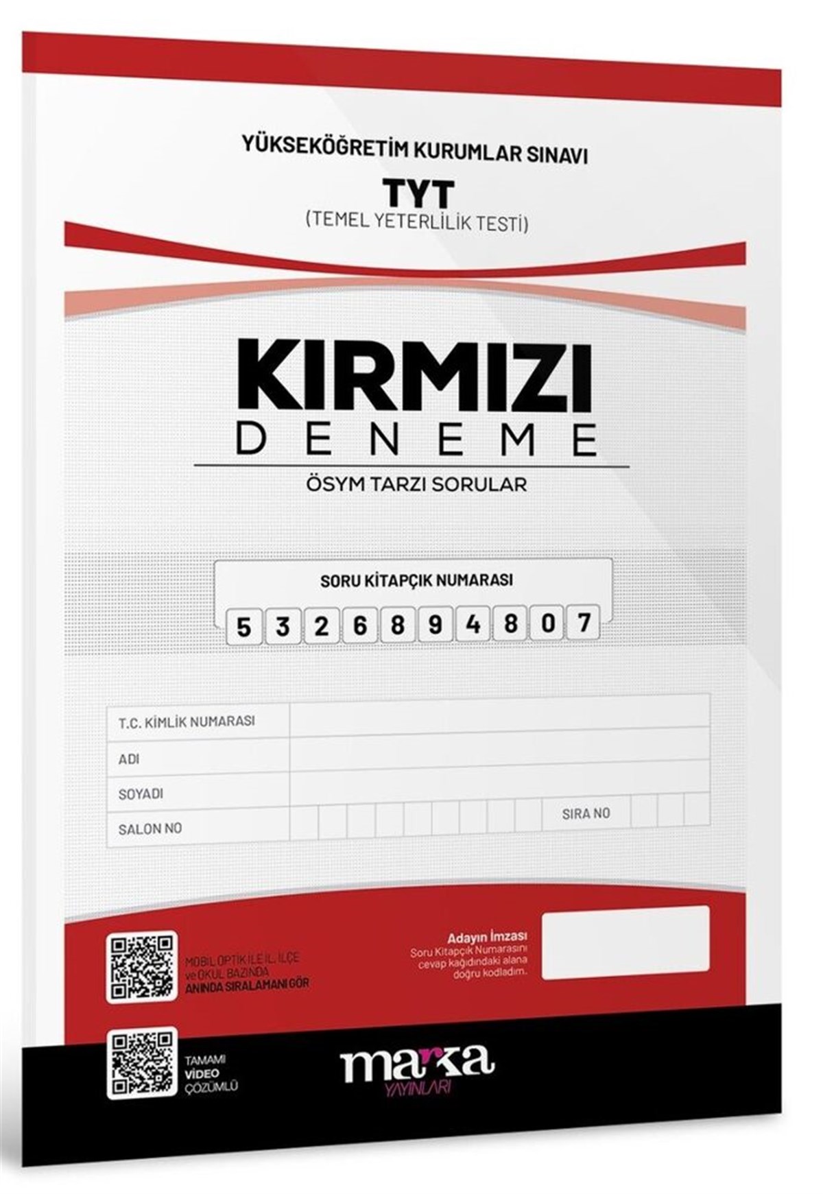 Marka Yayınları 2023 TYT Yeni Nesil Tamamı Video Çözümlü Kırmızı Deneme