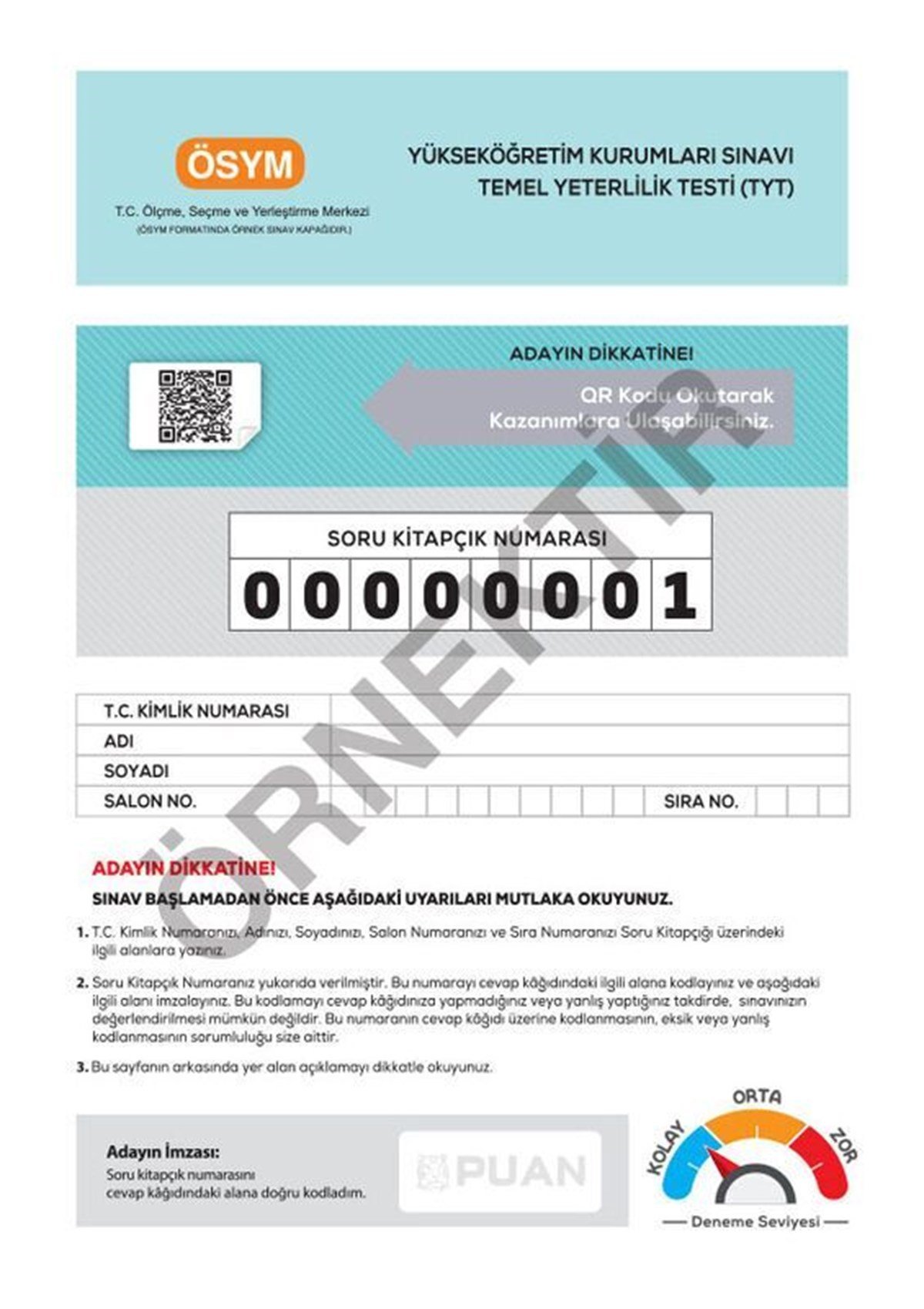 Puan Yayınları TYT 3 Deneme Gerçek Sınav Provası