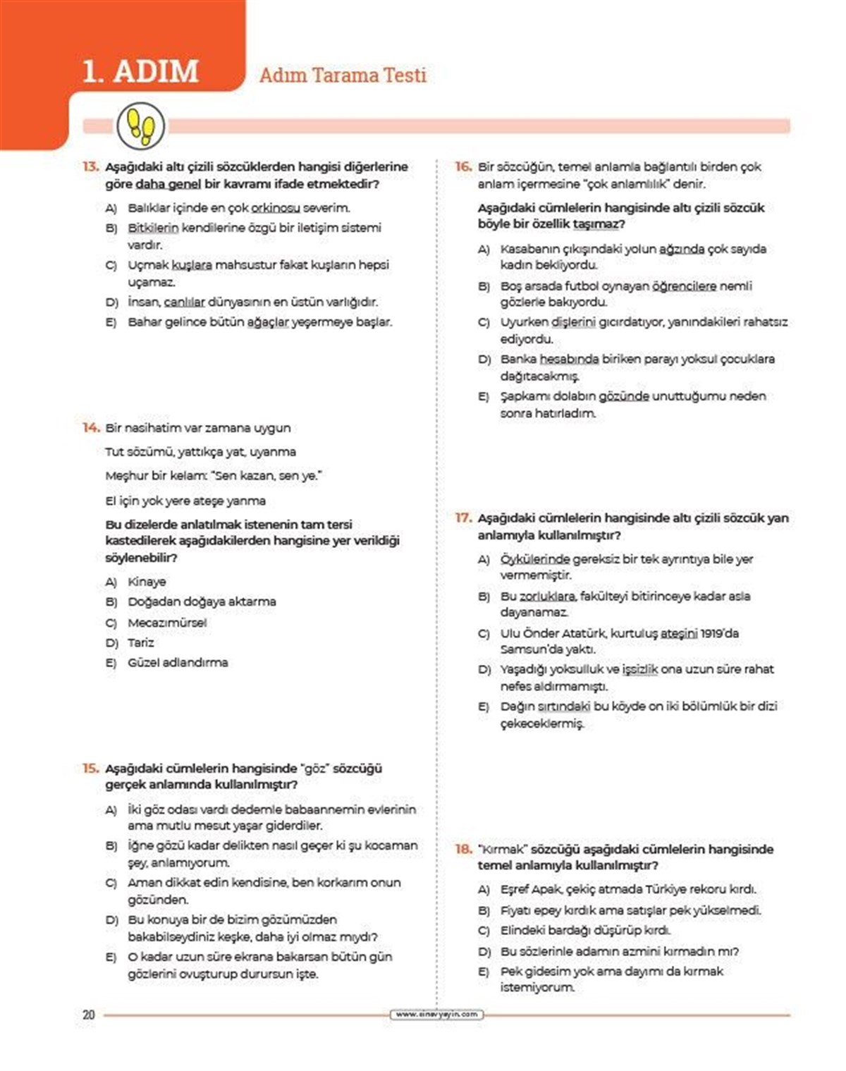 Sınav Yayınları 2022 TYT Türkçe 24 Adımda Konu Anlatımlı Soru Bankası