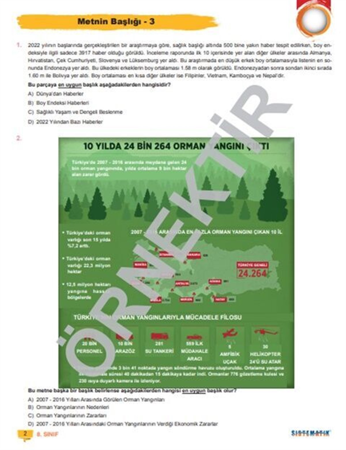 Sistematik Yayınları 8. Sınıf Beceri Temelli SİSTEMATİK Paragraf Soru Bankası