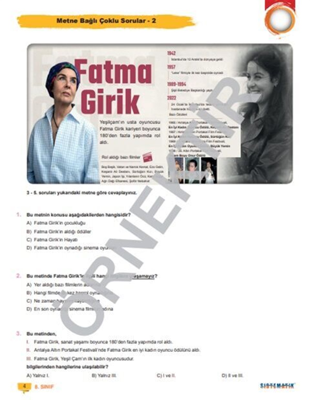 Sistematik Yayınları 8. Sınıf Beceri Temelli SİSTEMATİK Paragraf Soru Bankası