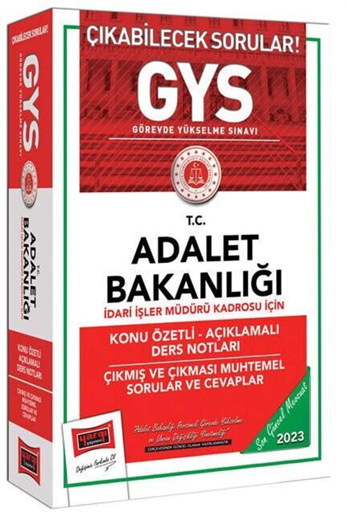 Yargı Yayınları 2023 Adalet Bakanlığı GYS İdari İşler Müdürü Kadrosu İçin Konu Özetli Açıklamalı Ders Notları Çıkmış ve Çıkması