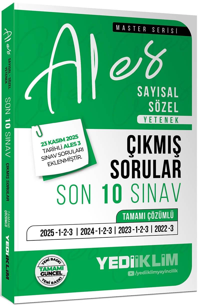 Yediiklim 2026 ALES Sayısal Sözel Yetenek Tamamı Çözümlü Son 10 Sınav Çıkmış Sorular