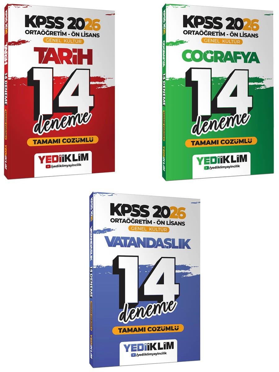 Yediiklim 2026 KPSS Ortaöğretim Ön Lisans Genel Kültür Tarih-Coğrafya-Vatandaşlık 14 Deneme Seti