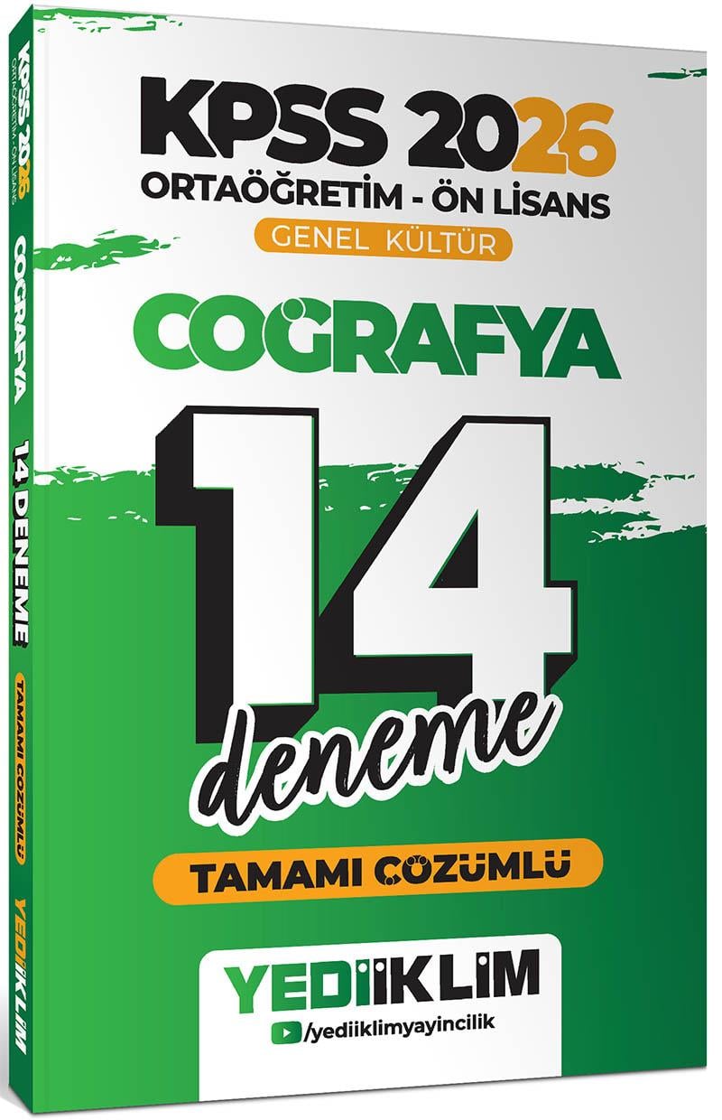 Yediiklim 2026 KPSS Ortaöğretim Ön Lisans Genel Kültür Coğrafya Tamamı Çözümlü 14 Deneme