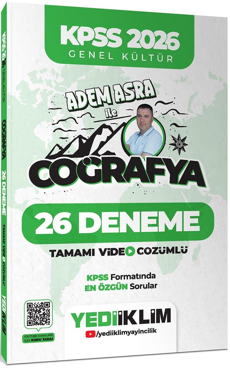 Yediiklim KPSS 2026 Genel Kültür Adem Asra ile Coğrafya Tamamı Video Çözümlü 26 Deneme