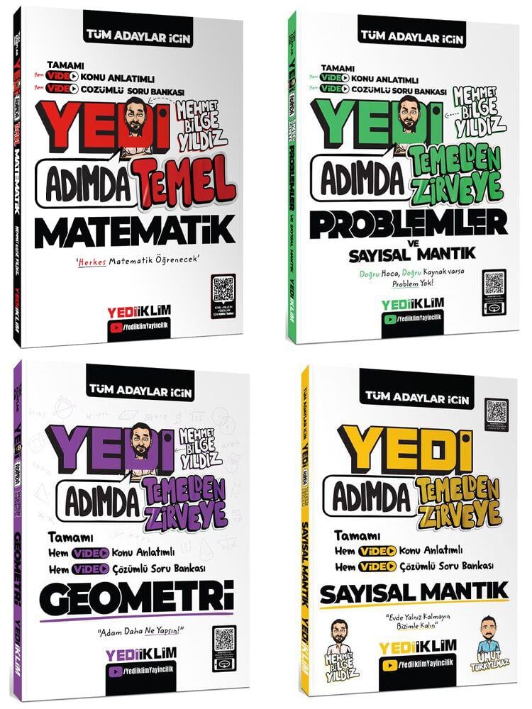 Yediiklim Tüm Adaylar için Yedi Adımda Temel Matematik+Problemler+Geometri+Sayısal Mantık Tamamı Video Çözümlü Konu Anlatımlı Set
