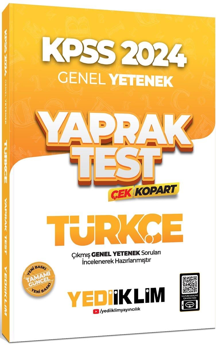 Yediiklim Yayınları 2024 KPSS Genel Yetenek Türkçe Çek Kopart Yaprak Test