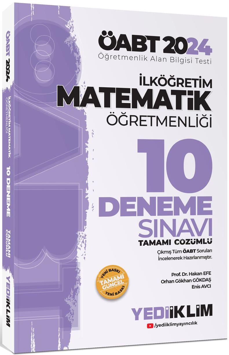 Yediiklim Yayınları 2024  ÖABT İlköğretim Matematik Öğretmenliği Tamamı Çözümlü 10 Deneme Sınavı