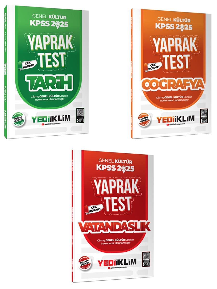 Yediiklim Yayınları 2025 KPSS Genel Kültür Yaprak Test 3 lü Set