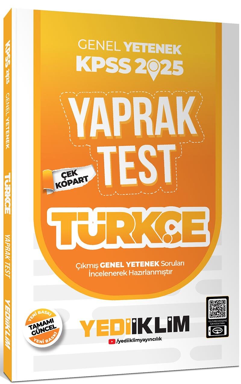 Yediiklim Yayınları 2025 KPSS Genel Yetenek Türkçe Çek Kopart Yaprak Test