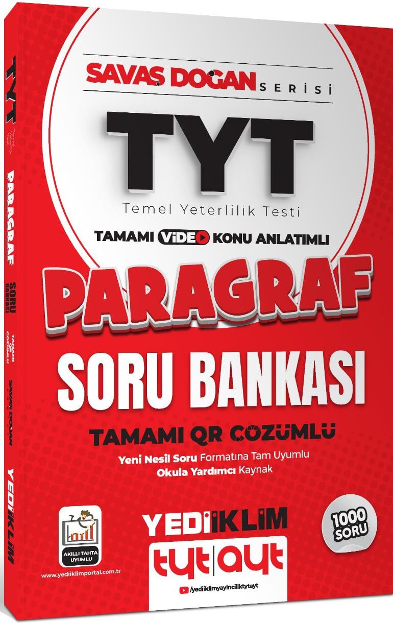 Yediiklim Yayınları 2025 TYT Savaş Doğan Serisi Tamamı Video Konu Anlatımlı Paragraf Soru Bankası