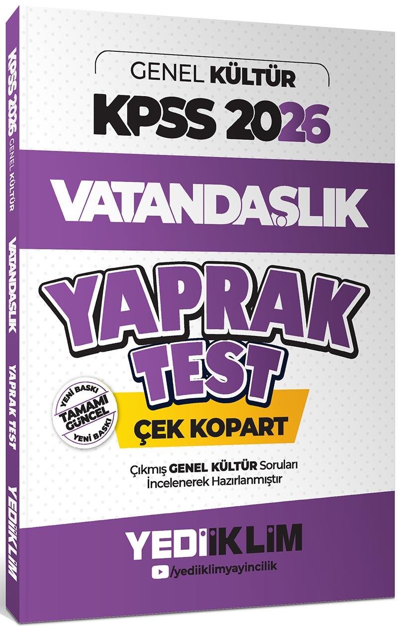 Yediiklim Yayınları 2026 KPSS Genel Kültür Vatandaşlık Çek Kopart Yaprak Test