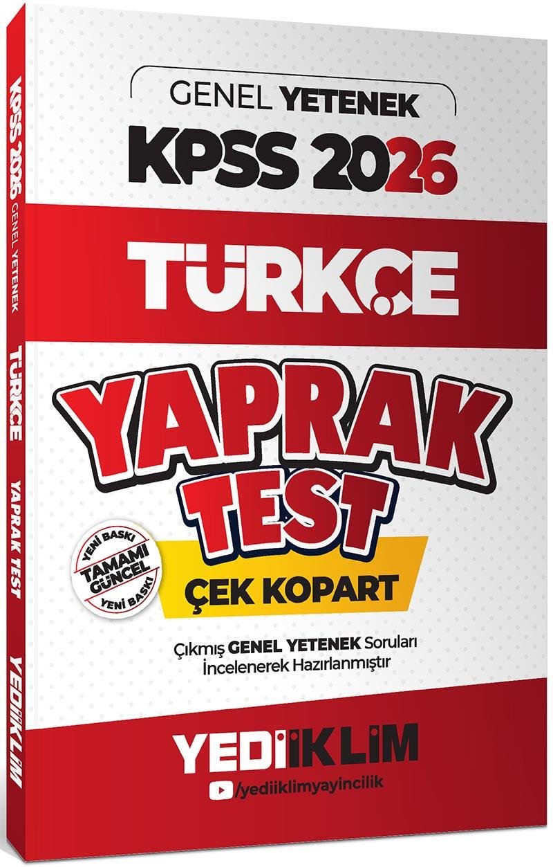 Yediiklim Yayınları 2026 KPSS Genel Yetenek Türkçe Çek Kopart Yaprak Test