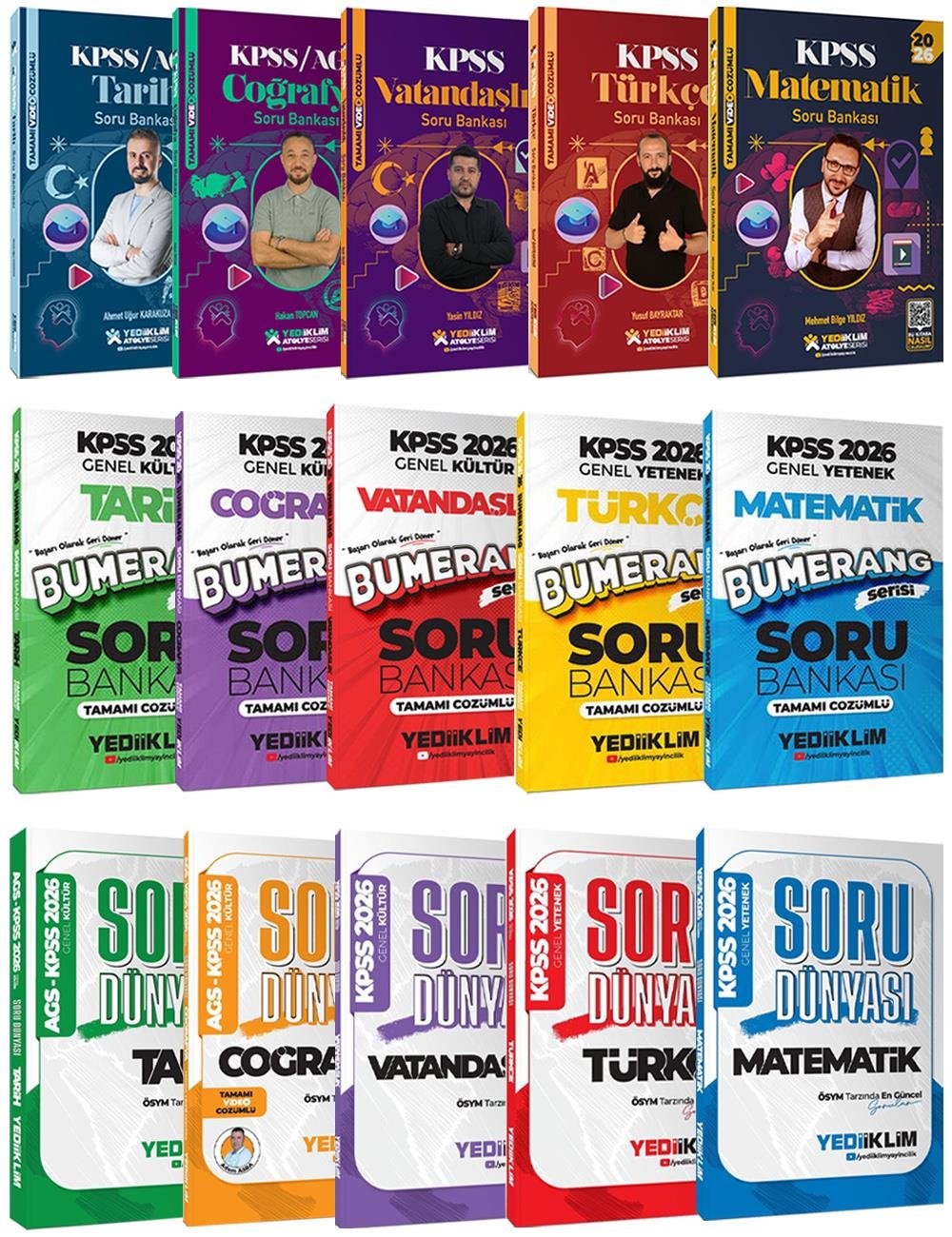 Yediiklim Yayınları 2026 KPSS GY-GK Süper Soru Bankası Seti 15 Kitap